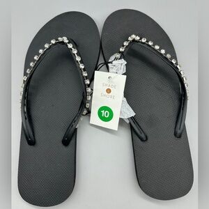 Shade & Shores Woman’s BLACK/MARY Jeweled Sandals, Shoes, Flip-Flops Multiple sz